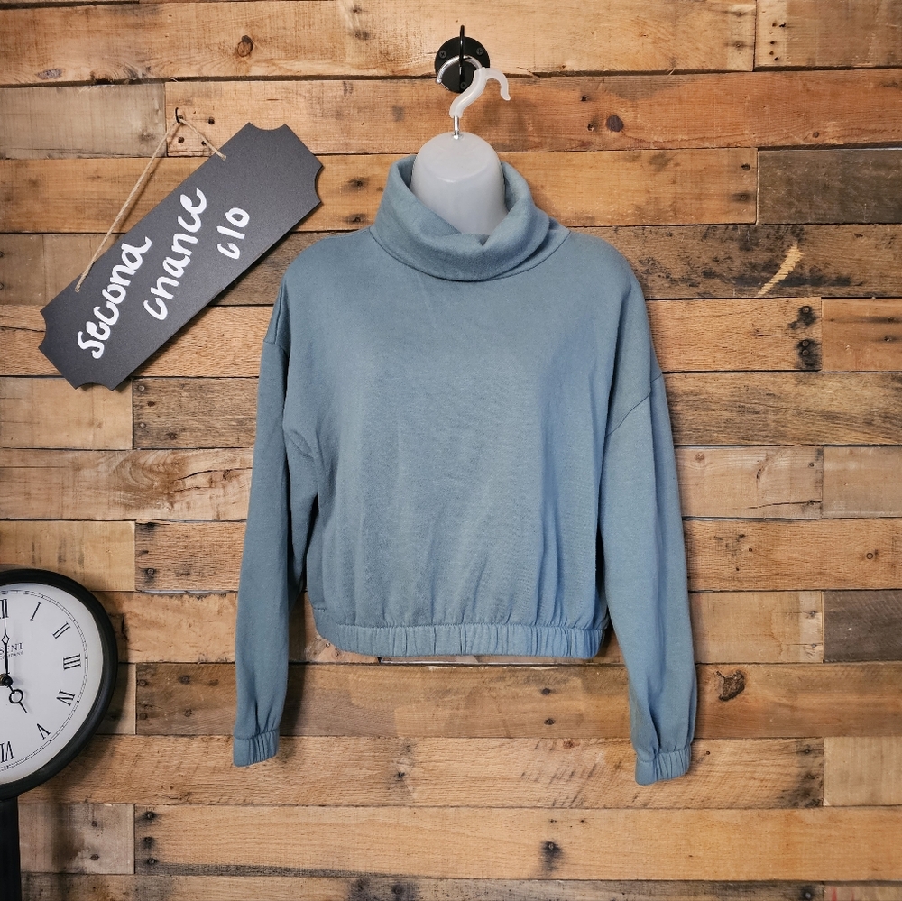 Cozie By Pink Rose Women's Spa Green Cowl Neckline Cropped Sweatshirt Sz M